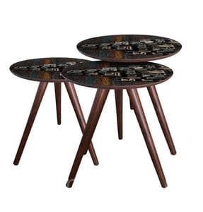 Круглий дерев'яний стіл з розписною стільницею на трьох ніжках. Фото 6