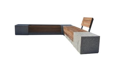 Скамейка угловая из дерева и бетона со спинкой