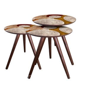 Круглий дерев'яний стіл з розписною стільницею на трьох ніжках. Фото 9