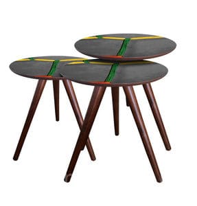 Круглий дерев'яний стіл з розписною стільницею на трьох ніжках. Фото 8
