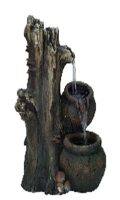 Невеликий декоративний фонтан за формою старого дерева та глечиків