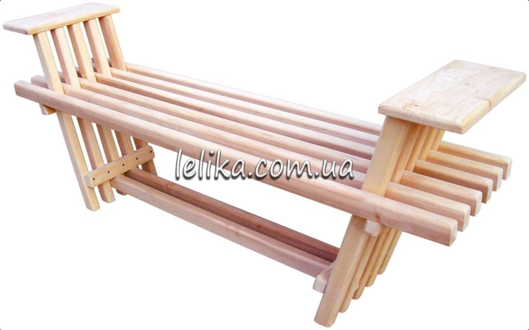 Лавка деревянная без спинки с широкими подлокотниками в виде полок