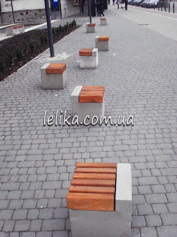 лавка бетонна паркова куб із дерев'яним сидінням