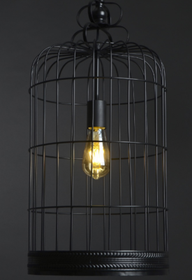 Металева люстра на одну лампу виготовлена за формою клітки для птаха. Фото 2