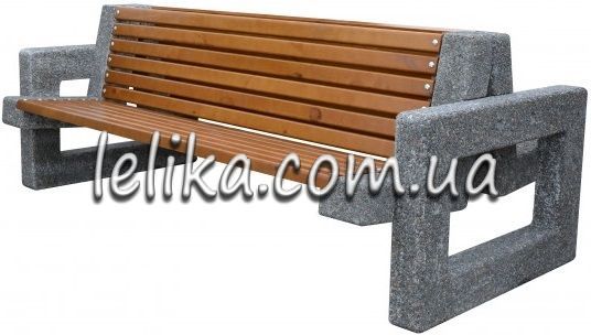 подвійна бетонна лавка з деревяним сидінням