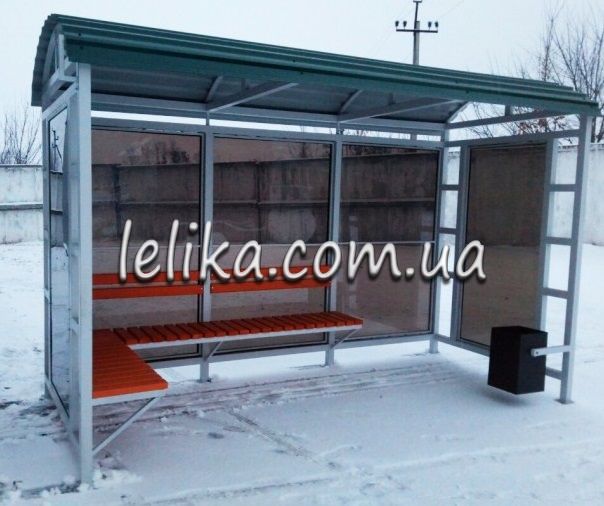 Автобусна зупинка крита скляна з лавкою та урною