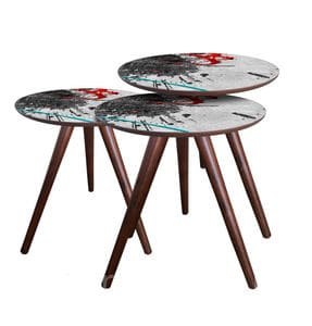 Круглий дерев'яний стіл з розписною стільницею на трьох ніжках. Фото 2