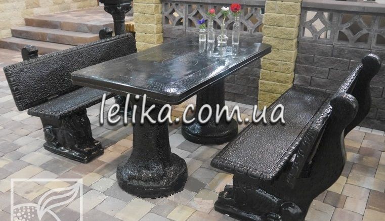 Бетонний комплект вуличних меблів стіл з лавами зі спинкою