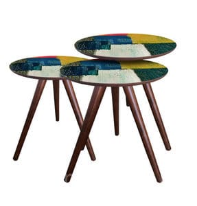 Круглий дерев'яний стіл з розписною стільницею на трьох ніжках. Фото 7