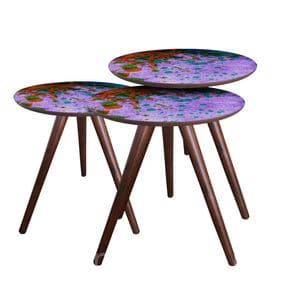 Круглий дерев'яний стіл з розписною стільницею на трьох ніжках. Фото 10