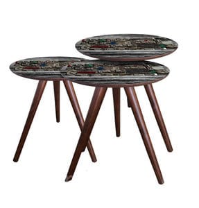 Круглий дерев'яний стіл з розписною стільницею на трьох ніжках. Фото 4