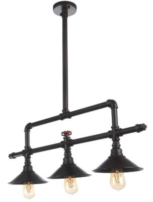 Металева люстра на 3 лампи у стилі лофт з водопровідних труб. Фото 1